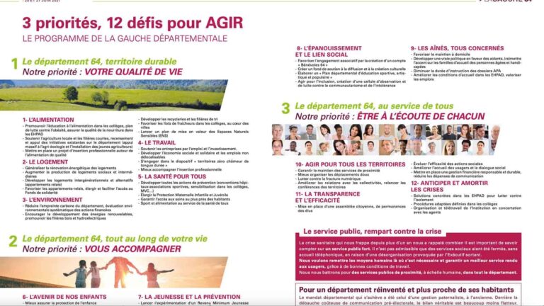 Projet de la Gauche 64 pour la mandature 2021 – 2028